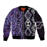 Purple Aotearoa Sleeve Zip Bomber Jacket Taniko Motifs With Paua Shell Kowhaiwhai LT14 Unisex Purple - Polynesian Pride