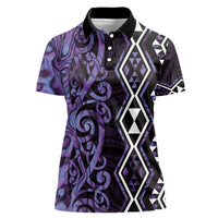 Purple Aotearoa Women Polo Shirt Taniko Motifs With Paua Shell Kowhaiwhai