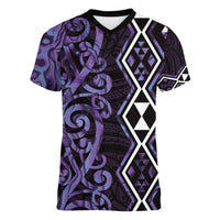 Purple Aotearoa Women V-Neck T-Shirt Taniko Motifs With Paua Shell Kowhaiwhai LT14 Female Purple - Polynesian Pride