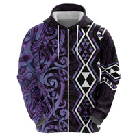 Purple Aotearoa Zip Hoodie Taniko Motifs With Paua Shell Kowhaiwhai