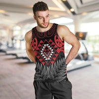 Aotearoa Kiwi Taniko Men Tank Top Silver Fern With Maori Koru Pattern