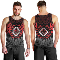 Aotearoa Kiwi Taniko Men Tank Top Silver Fern With Maori Koru Pattern