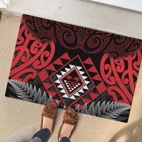 Aotearoa Kiwi Taniko Rubber Doormat Silver Fern With Maori Koru Pattern