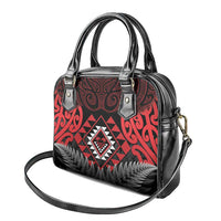 Aotearoa Kiwi Taniko Shoulder Handbag Silver Fern With Maori Koru Pattern