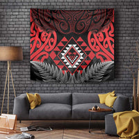 Aotearoa Kiwi Taniko Tapestry Silver Fern With Maori Koru Pattern LT14 Red - Polynesian Pride
