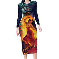 Hawaii Kilauea Big Islands Family Matching Long Sleeve Bodycon Dress and Hawaiian Shirt Pele Goddess With Tropical Flowers
