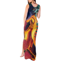 Hawaii Kilauea Big Islands Tank Maxi Dress Pele Goddess With Tropical Flowers