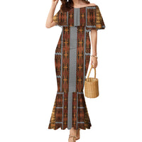 Malo e Lelei Tonga Mermaid Dress Tongan Ngatu Tapa Cloth LT14 Women Orange - Polynesian Pride