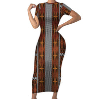 Malo e Lelei Tonga Short Sleeve Bodycon Dress Tongan Ngatu Tapa Cloth - Polynesian Pride