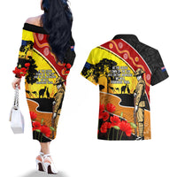 New Zealand And Australia ANZAC Day Couples Matching Off The Shoulder Long Sleeve Dress and Hawaiian Shirt Aboriginal Maori Starring Night Style LT14 - Polynesian Pride