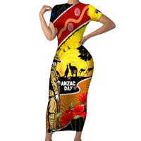 New Zealand And Australia ANZAC Day Family Matching Short Sleeve Bodycon Dress and Hawaiian Shirt Aboriginal Maori Starring Night Style LT14 Mom's Dress Gold - Polynesian Pride