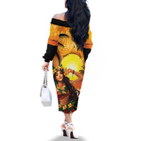 Aloha Hawaii Women's Day Family Matching Off Shoulder Long Sleeve Dress and Hawaiian Shirt Hula Girl With Sunset Vibes LT14 - Polynesian Pride