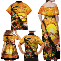 Aloha Hawaii Women's Day Family Matching Off Shoulder Maxi Dress and Hawaiian Shirt Hula Girl With Sunset Vibes LT14 - Polynesian Pride