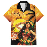Aloha Hawaii Women's Day Family Matching Summer Maxi Dress and Hawaiian Shirt Hula Girl With Sunset Vibes LT14 Dad's Shirt - Short Sleeve Yellow - Polynesian Pride