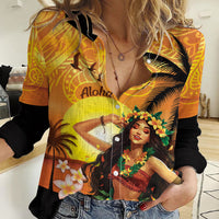 Aloha Hawaii Women's Day Women Casual Shirt Hula Girl With Sunset Vibes LT14 Female Yellow - Polynesian Pride