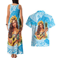 Aloha Hawaii Women's Day Couples Matching Tank Maxi Dress and Hawaiian Shirt Hula Girl With Ukulele Tropical Style LT14 - Polynesian Pride