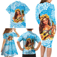 Aloha Hawaii Women's Day Family Matching Long Sleeve Bodycon Dress and Hawaiian Shirt Hula Girl With Ukulele Tropical Style LT14 - Polynesian Pride
