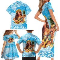 Aloha Hawaii Women's Day Family Matching Short Sleeve Bodycon Dress and Hawaiian Shirt Hula Girl With Ukulele Tropical Style LT14 - Polynesian Pride