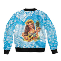 Aloha Hawaii Women's Day Sleeve Zip Bomber Jacket Hula Girl With Ukulele Tropical Style LT14 - Polynesian Pride