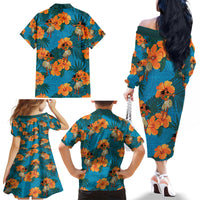 Hawaii Luau Party Family Matching Off Shoulder Long Sleeve Dress and Hawaiian Shirt Dancing Girl Tropical Flowers LT14 - Polynesian Pride