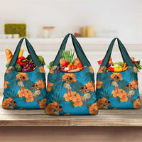 Hawaii Luau Party Grocery Bag Dancing Girl Tropical Flowers LT14 3-pack One Size Blue - Polynesian Pride