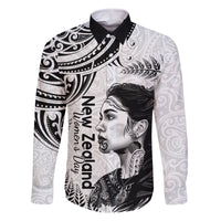 New Zealand Women's Day Family Matching Summer Maxi Dress and Hawaiian Shirt Aotearoa Kia Whakapumau Te Mana Wahine LT14 Dad's Shirt - Long Sleeve White - Polynesian Pride