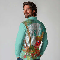 Hawaii Cinco de Mayo Long Sleeve Polo Shirt Chili Pepper Hula Girl Tropical Vibes