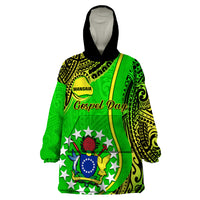 Personalised Cook Islands Wearable Blanket Hoodie Mangaia Gospel Day Green Version LT14 One Size Green - Polynesian Pride