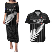 Custom New Zealand Silver Fern Cricket Couples Matching Puletasi and Hawaiian Shirt Aotearoa Maori Go Black Cap LT14 Black - Polynesian Pride