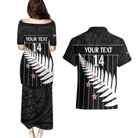 Custom New Zealand Silver Fern Cricket Couples Matching Puletasi and Hawaiian Shirt Aotearoa Maori Go Black Cap LT14 - Polynesian Pride