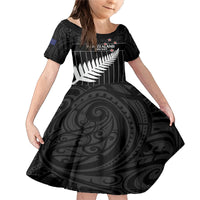 Custom New Zealand Silver Fern Cricket Family Matching Mermaid Dress and Hawaiian Shirt Aotearoa Maori Go Black Cap
