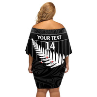 Custom New Zealand Silver Fern Cricket Off Shoulder Short Dress Aotearoa Maori Go Black Cap LT14 - Polynesian Pride