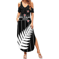 Custom New Zealand Silver Fern Cricket Summer Maxi Dress Aotearoa Maori Go Black Cap LT14 Women Black - Polynesian Pride