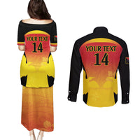 Custom Papua New Guinea Cricket Couples Matching Puletasi and Long Sleeve Button Shirt 2024 Go PNG
