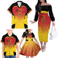 Custom Papua New Guinea Cricket Family Matching Off The Shoulder Long Sleeve Dress and Hawaiian Shirt 2024 Go PNG