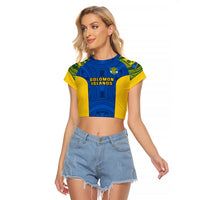 Solomon Islands Rugby Raglan Cropped T Shirt Pacific Go Solies LT14 Female Blue - Polynesian Pride
