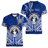 Personalised Independence Day CNMI Women V Neck T Shirt Northern Mariana Islands Tribal Tattoo Pattern LT14 - Polynesian Pride