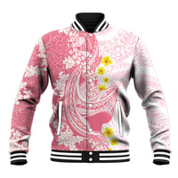 Pink Hawaii Shark Tattoo Baseball Jacket Puakenikeni Lei Plumeria Polynesian Pattern LT14 Unisex Pink - Polynesian Pride