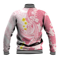 Pink Hawaii Shark Tattoo Baseball Jacket Puakenikeni Lei Plumeria Polynesian Pattern LT14 - Polynesian Pride