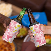 Pink Hawaii Shark Tattoo 4 in 1 Can Cooler Tumbler Puakenikeni Lei Plumeria Polynesian Pattern