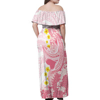Pink Hawaii Shark Tattoo Family Matching Off Shoulder Maxi Dress and Hawaiian Shirt Puakenikeni Lei Plumeria Polynesian Pattern