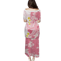 Pink Hawaii Shark Tattoo Family Matching Puletasi and Hawaiian Shirt Puakenikeni Lei Plumeria Polynesian Pattern