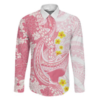 Pink Hawaii Shark Tattoo Family Matching Short Sleeve Bodycon Dress and Hawaiian Shirt Puakenikeni Lei Plumeria Polynesian Pattern LT14 Dad's Shirt - Long Sleeve Pink - Polynesian Pride