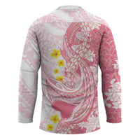 Pink Hawaii Shark Tattoo Hockey Jersey Puakenikeni Lei Plumeria Polynesian Pattern