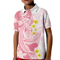 Pink Hawaii Shark Tattoo Kid Polo Shirt Puakenikeni Lei Plumeria Polynesian Pattern
