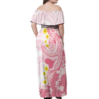 Pink Hawaii Shark Tattoo Off Shoulder Maxi Dress Puakenikeni Lei Plumeria Polynesian Pattern