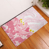 Pink Hawaii Shark Tattoo Rubber Doormat Puakenikeni Lei Plumeria Polynesian Pattern