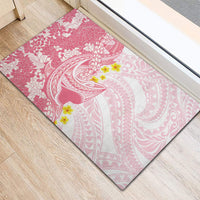 Pink Hawaii Shark Tattoo Rubber Doormat Puakenikeni Lei Plumeria Polynesian Pattern