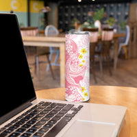 Pink Hawaii Shark Tattoo Skinny Tumbler Puakenikeni Lei Plumeria Polynesian Pattern