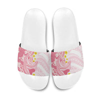 Pink Hawaii Shark Tattoo Slide Sandals Puakenikeni Lei Plumeria Polynesian Pattern